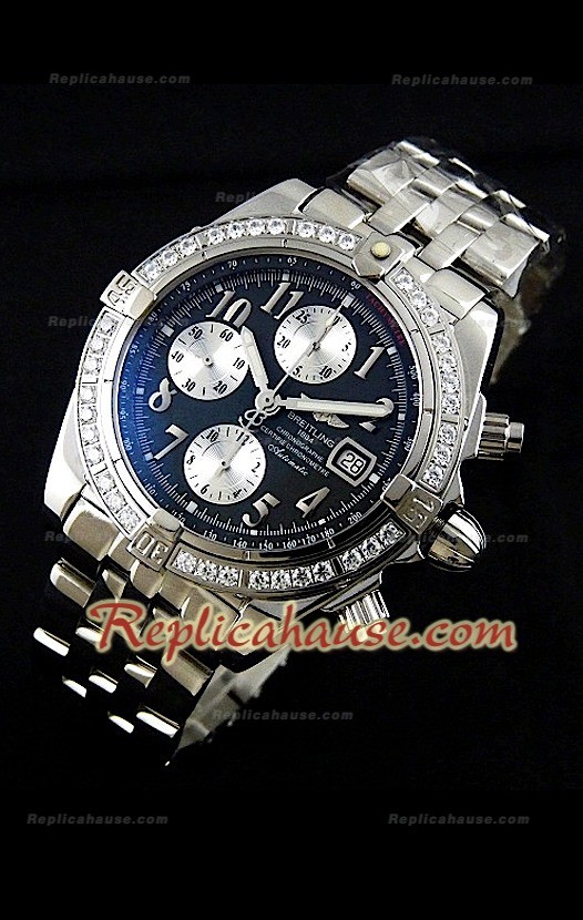 Breitling Chronomat Evolution Swiss Replica Montre avec Lunette de Diamants