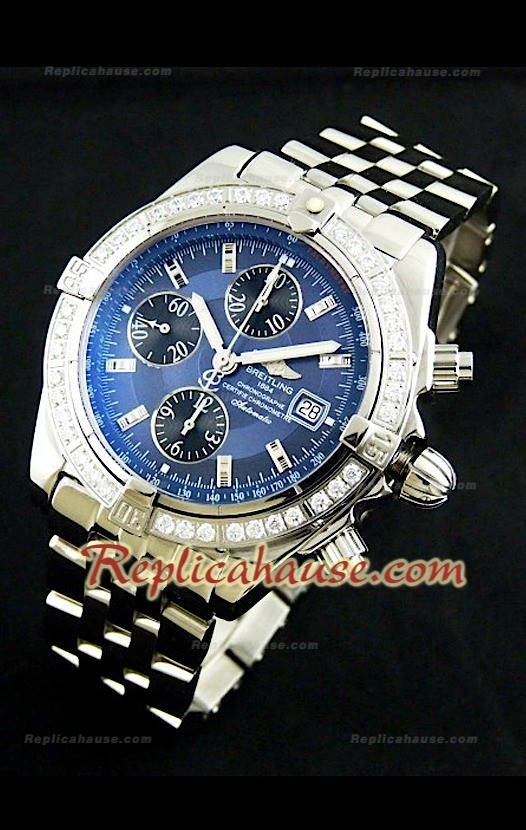 Breitling Chronomat Evolution Swiss Replica Montre avec Lunette de Diamants