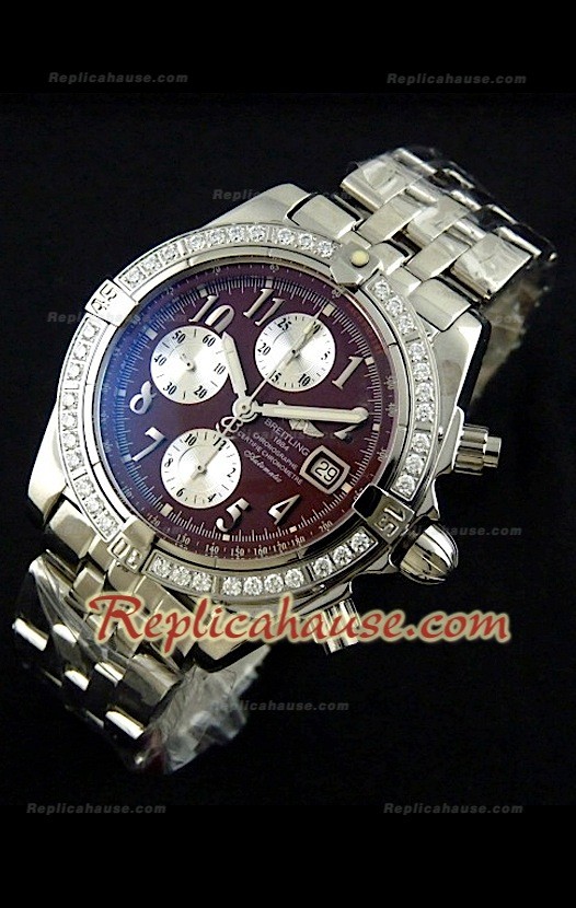 Breitling Chronomat Evolution Swiss Replica Montre avec Lunette de Diamants
