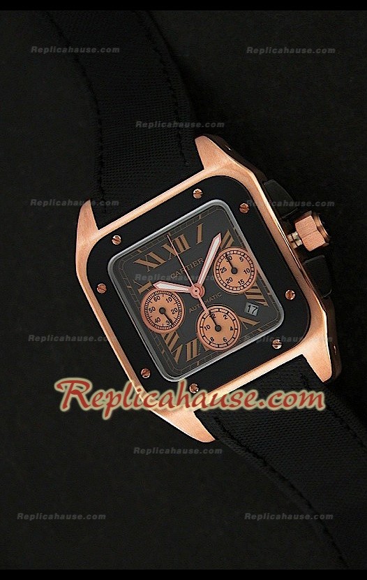 Cartier Santos 100 XL Chronograph Rose Gold Swiss Montre