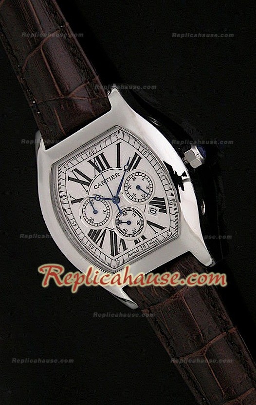 Cartier Tortue Chronograph Japanese Quartz Montre avec Cadran blanc