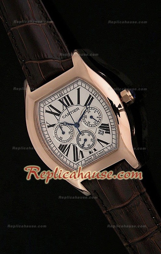 Cartier Tortue Chronograph Japanese Quartz Rose Gold Montre