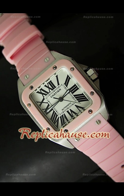 Cartier Santos 100 Swiss Femmes Automatic Montre en Rose - 33 mm