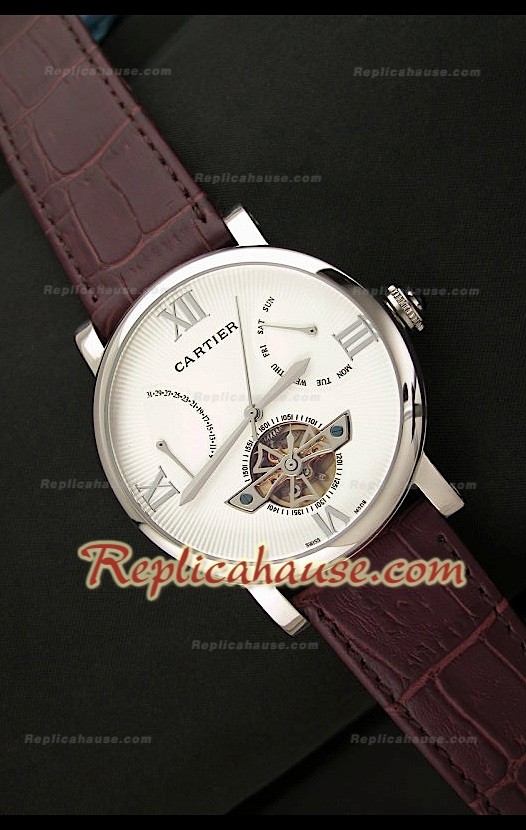 Cartier Tourbllon Japanese Replica Montre avec Cadran Blanc