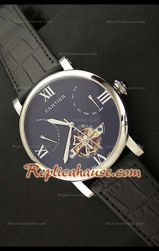 Cartier Tourbllon Japanese Replica Montre avec Cadran Noir