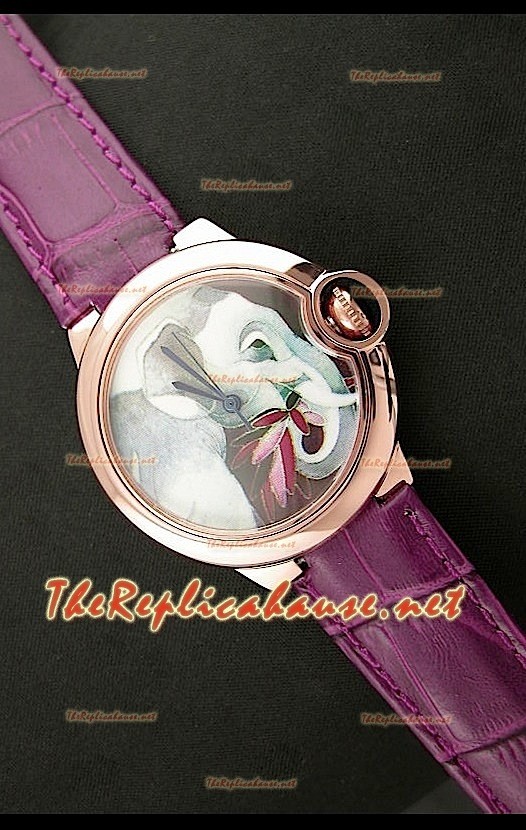 Ballon De Cartier Montre en Or Rose avec Cadran Eléphant et Bracelet Violet