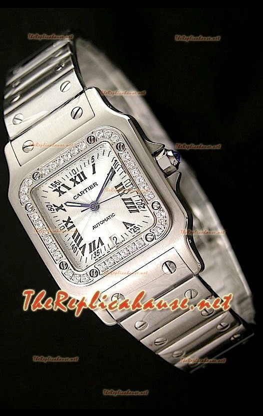 Cartier Santos Montre Femmes Réplique Suisse 29 mm avec Lunette de Diamants
