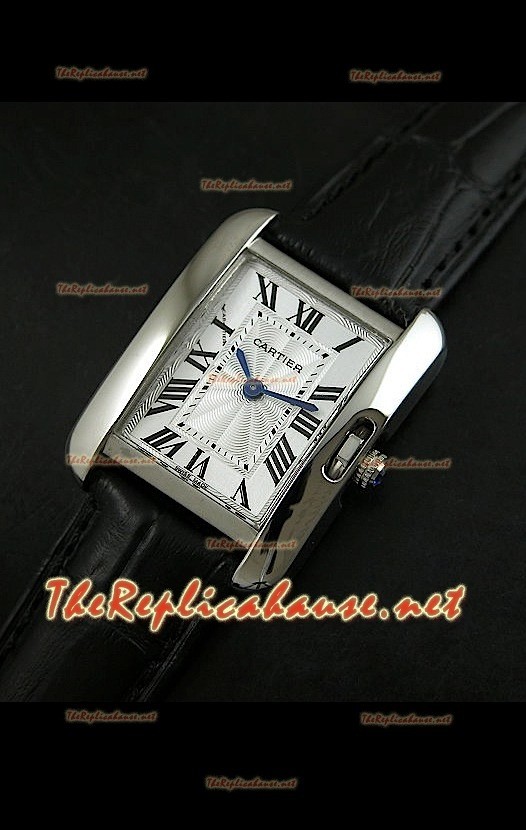 Cartier Tank Francaise Montre Femmes Bracelet Noir Boîtier en Acier
