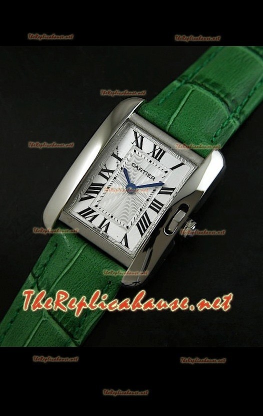 Cartier Tank Francaise Montre Femmes Bracelet Vert Boîtier en Acier