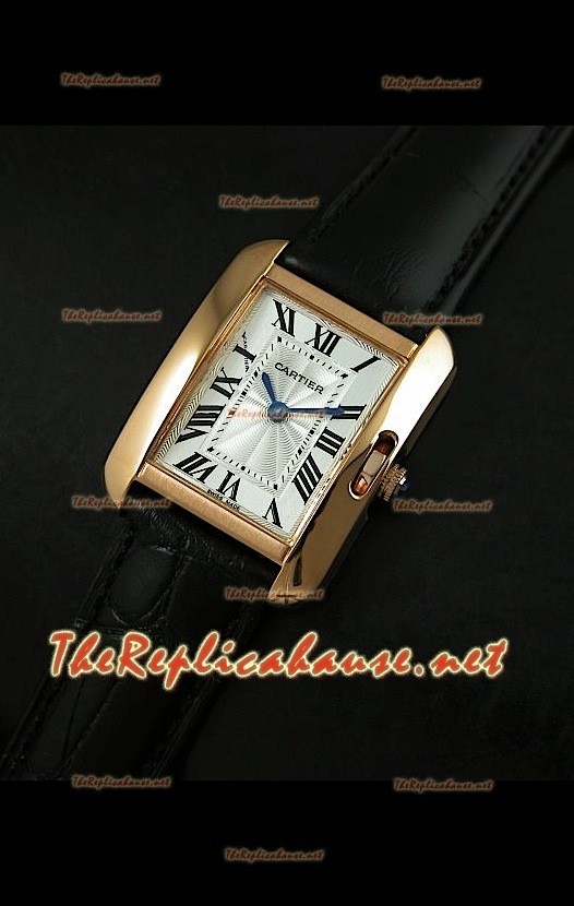 Cartier Tank Francaise Montre Femmes Bracelet Noir Boîtier Or