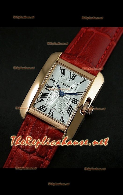 Cartier Tank Francaise Montre Femmes Bracelet Rouge Boîtier Or