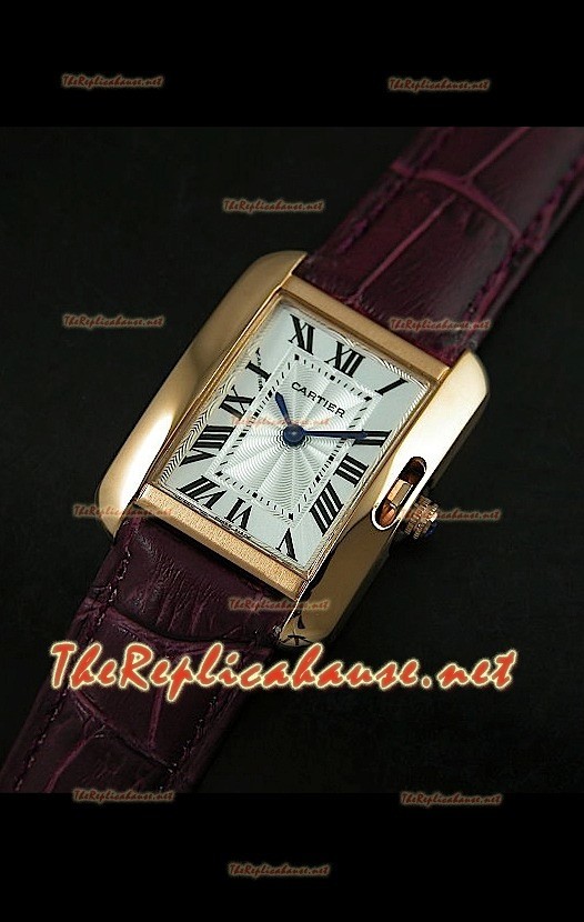 Cartier Tank Francaise Montre Femmes Bracelet Rouge Intense Boîtier Or