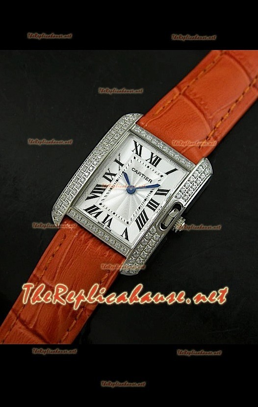 Cartier Tank Francaise Montre Femmes Lunette de Diamants Boîtier d’Acier