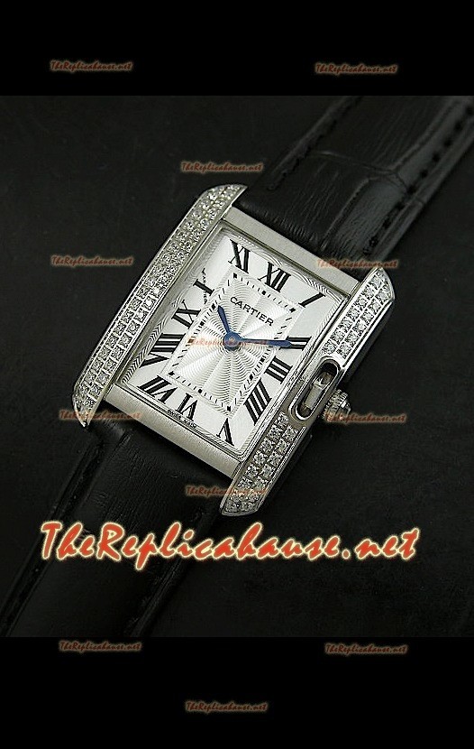 Cartier Tank Francaise Montre Femmes Lunette de Diamants Boîtier d'Acier 