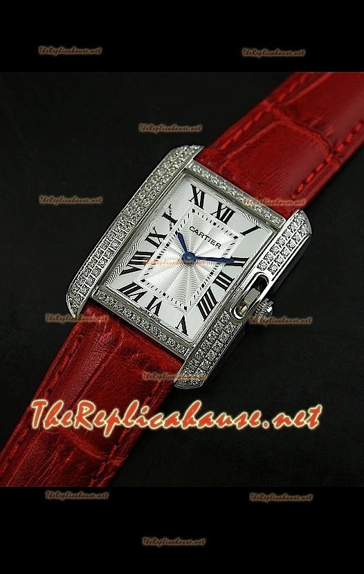 Cartier Tank Francaise Montre Femmes Lunette de Diamants Boîtier d’Acier