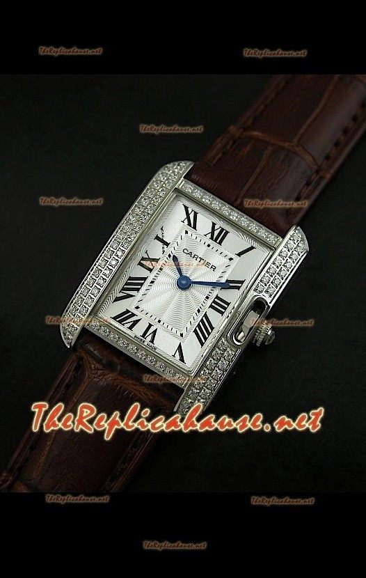 Cartier Tank Francaise Montre Femmes Lunette de Diamants Boîtier d’Acier