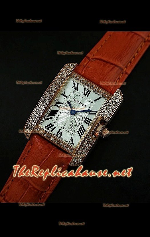 Cartier Tank Francaise Montre Femmes Lunette de Diamants Boîtier Or