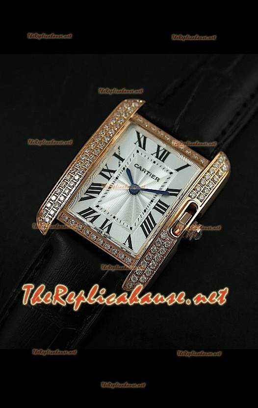 Cartier Tank Francaise Montre Femmes Lunette de Diamants Boîtier Or