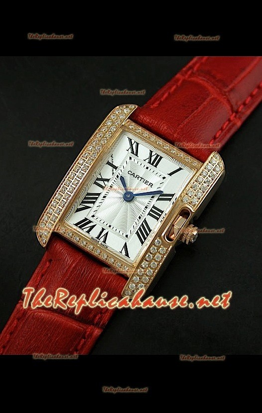 Cartier Tank Francaise Montre Femmes Lunette de Diamants Boîtier Or