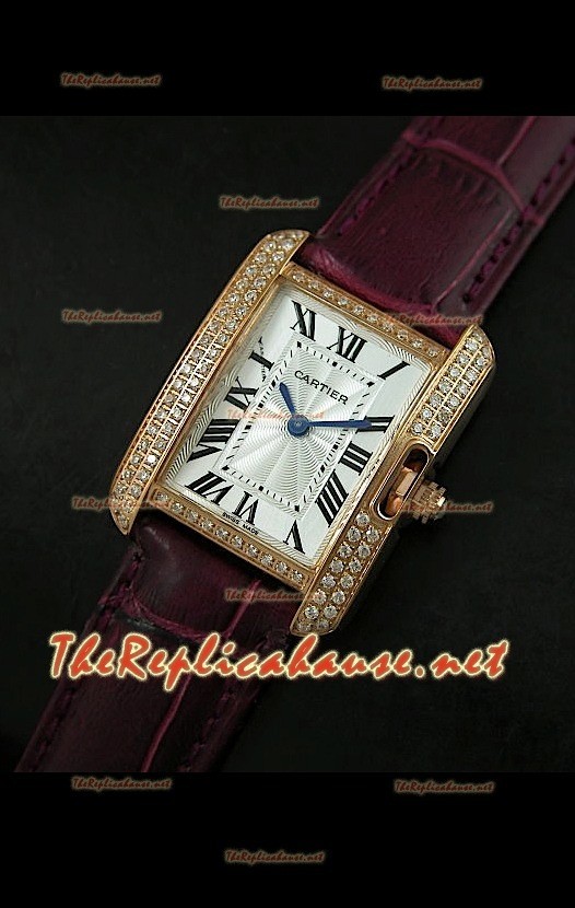 Cartier Tank Francaise Montre Femmes Lunette de Diamants Boîtier Or