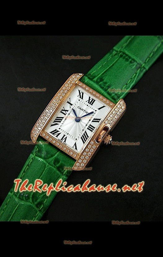 Cartier Tank Francaise Montre Femmes Lunette de Diamants Boîtier Or