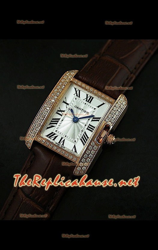 Cartier Tank Francaise Montre Femmes Lunette de Diamants Boîtier Or