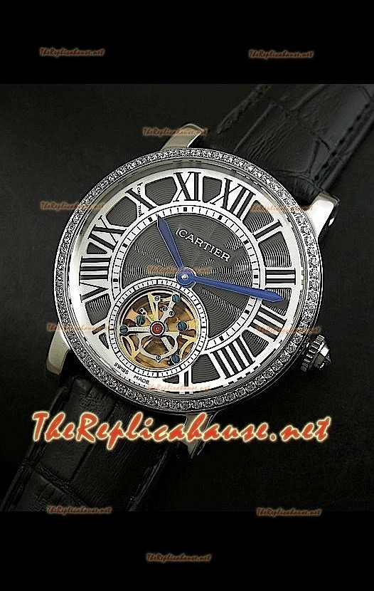 Cartier Calibre Japanese Tourbillon Montre Bracelet Noir avec Diamants