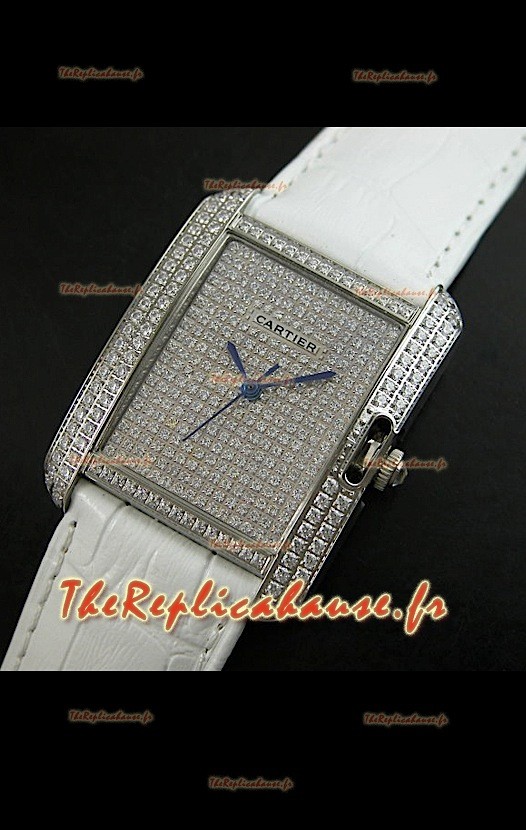 Cartier Tank Anglaise Reproduction Montre Pour Femmes en Acier/Bracelet Blanc