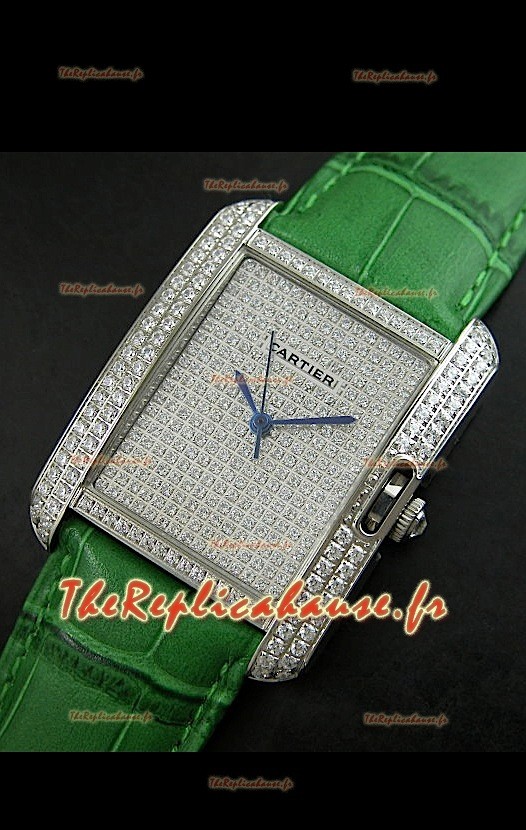 Cartier Tank Anglaise Reproduction Montre Pour Femmes en Acier/Bracelet Vert