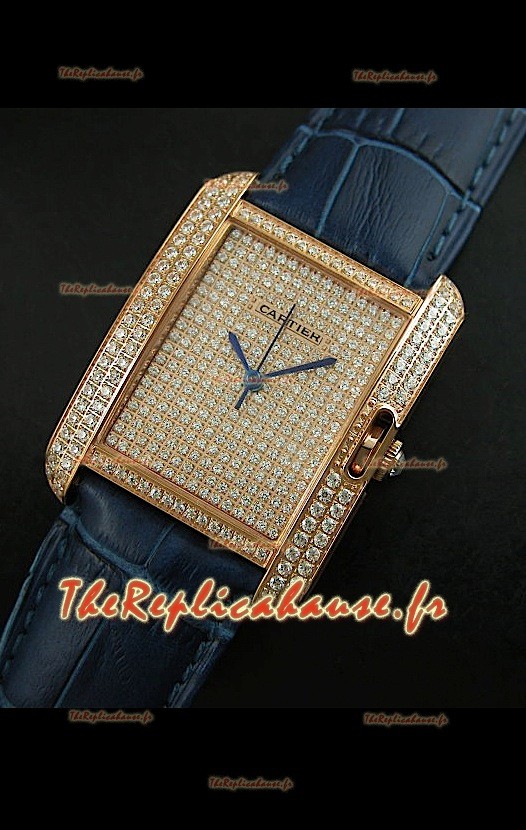 Cartier Tank Anglaise Reproduction Montre Pour Femmes avec Boitier en Or/Bracelet Violet