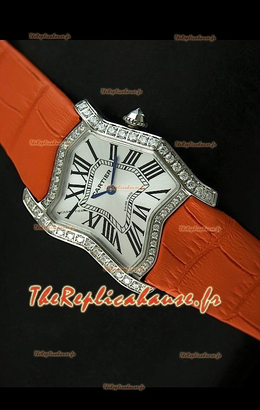 Cartier Tank Folle Reproduction Montre Pour Femme avec Boitier en Acier/Bracelet Orange
