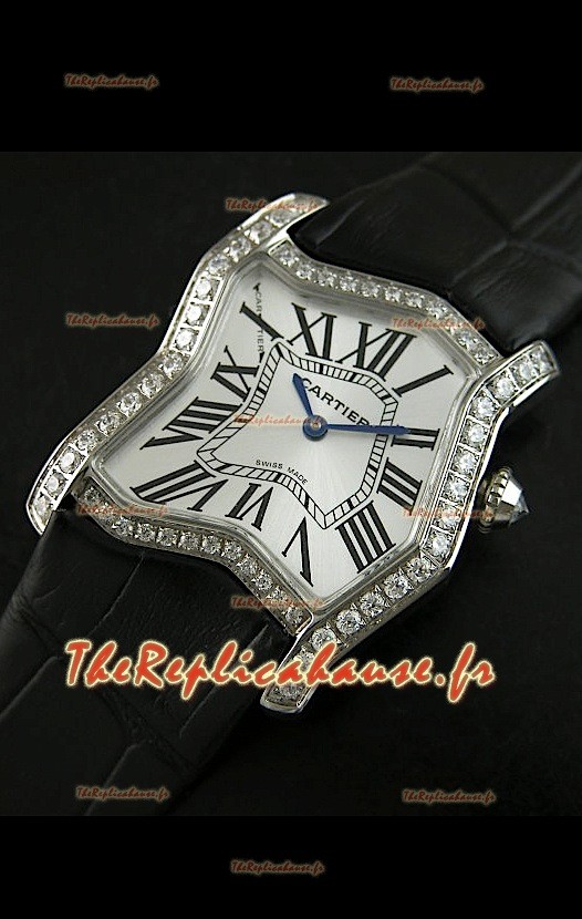 Cartier Tank Folle Reproduction Montre Pour Femme avec Boitier en Acier/Bracelet Noir