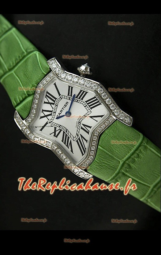 Cartier Tank Folle Reproduction Montre Pour Femme avec Boitier en Acier/Bracelet Vert