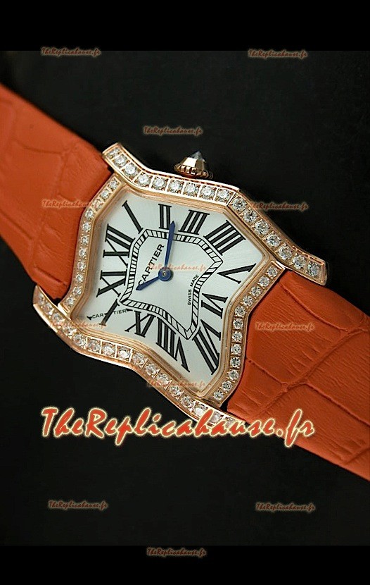 Cartier Tank Folle Reproduction Montre Pour Femme avec Boitier en Or Jaune/Bracelet Orange