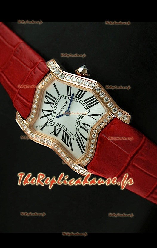 Cartier Tank Folle Reproduction Montre Pour Femme avec Boitier en Or Jaune/Bracelet Rouge