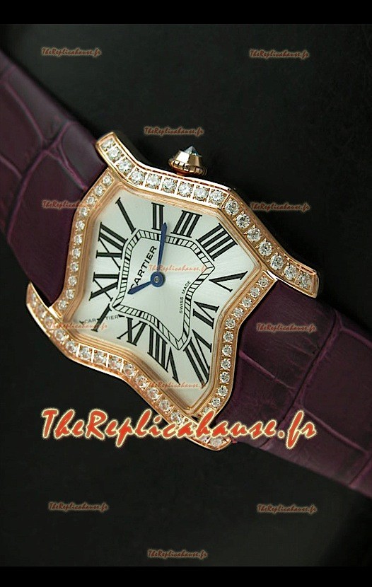Cartier Tank Folle Reproduction Montre Pour Femme avec Boitier en Or Jaune/Bracelet Bordeaux