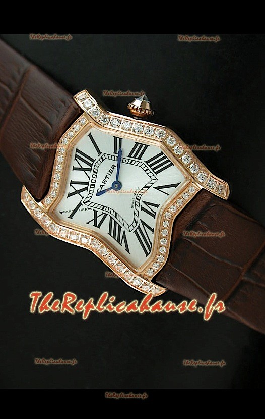 Cartier Tank Folle Reproduction Montre Pour Femme avec Boitier en Or Jaune/Bracelet Marron