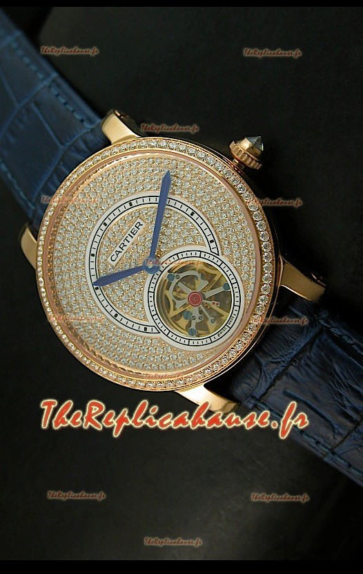Ronde de Cartier Tourbillon Reproduction Montre Boitier en Or Rose - Bracelet Violet