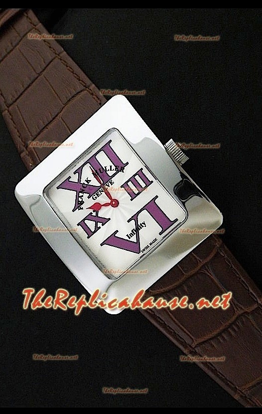 Franck Muller Infinity Femmes Replica Montre avec Cuir Noir - Chiffres Violets