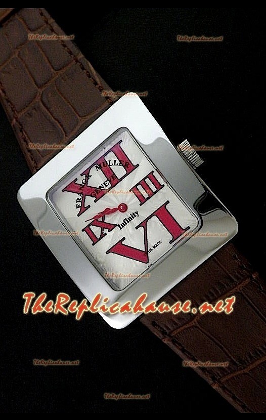 Franck Muller Infinity Femmes Replica Montre avec Cuir Noir - Chiffres Rouges