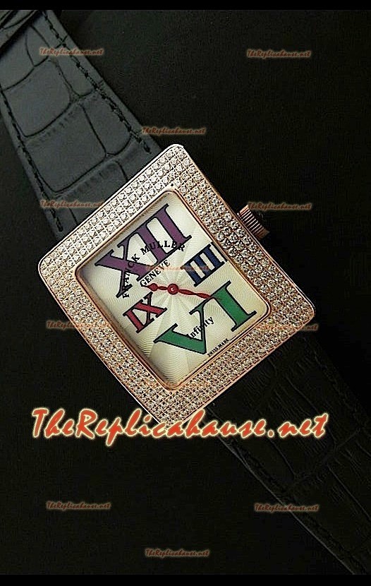 Franck Muller Infinity Femmes Replica Montre en Or Rose avec Boîtier de Diamants