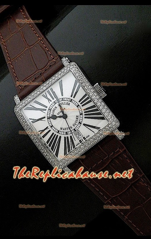 Franck Muller Master Square Montre avec Cadran Blanc Bracelet Brun Foncé