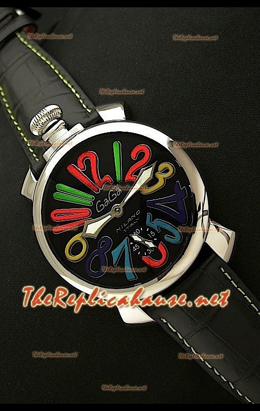 GaGa Milano Manuale Montre en Acier - 48 mm - Cadran Noir