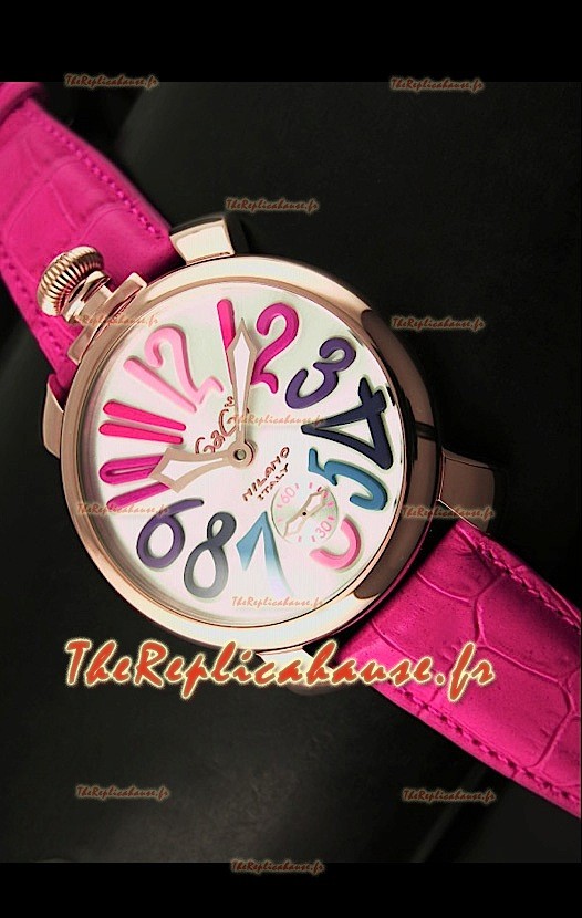 GaGa Milano Mouvement Remontage Manuel Japonais avec Bracelet Rose - Revêtement Or Rose