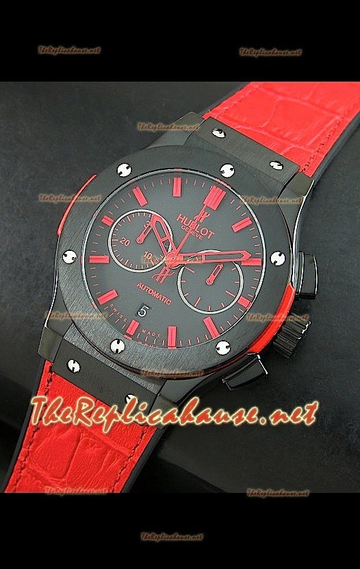 Hublot Classic Fusion Swiss Montre Boîtier PVD Bracelet Rouge 