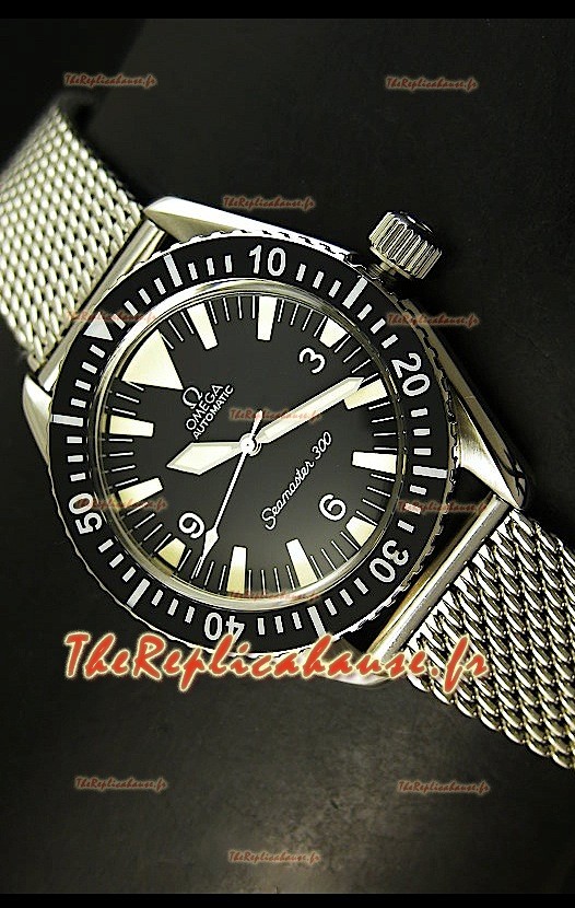 Omega Seamaster 300 Montre Suisse a Cadran Noir avec Bracelet en Maille