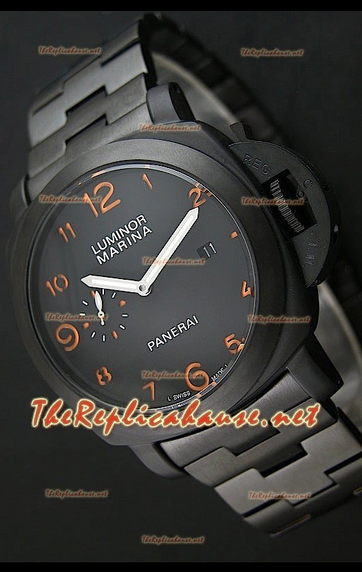 Panerai Luminor Marina Black Dial Montre avec Index Oranges