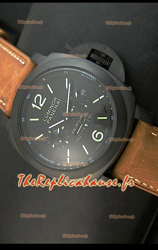 Panerai PAM365 L'Astronomo Luminor 1950 GMT Montre Equation of Time Cadran Noir Acier