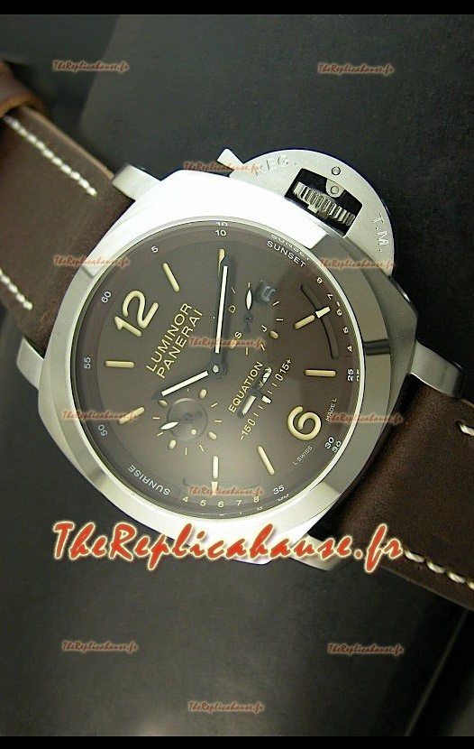 Panerai PAM365 L'Astronomo Luminor 1950 GMT Montre Equation of Time Cadran Marron Acier
