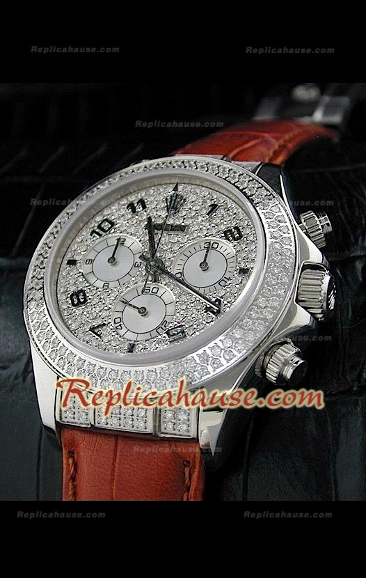 Rolex Daytona Swiss Montre avec Bracelet en Cuir et Cadran Noir